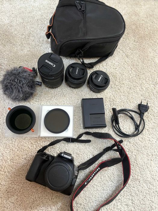 Canon EOS 250D + acessorios + lentes