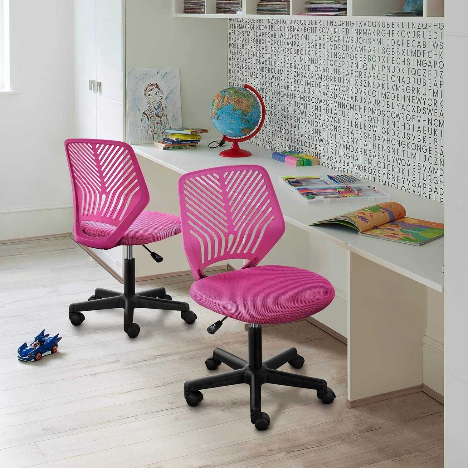 Krzesło biurowe obrotowe z niskim oparciem regulowane różowe