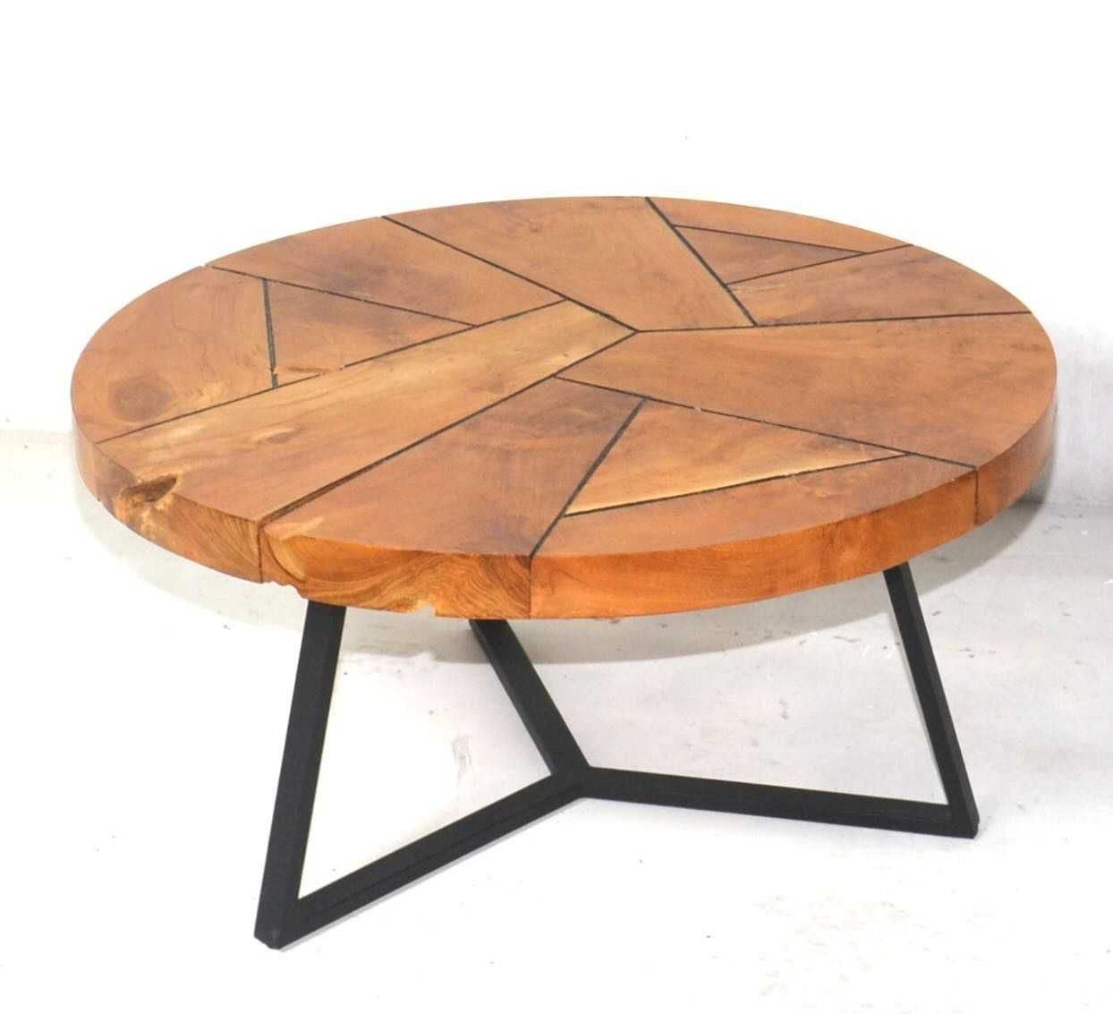 Okrągły stolik kawowy FLUTTED 80 – lite drewno teakowe unikalny design