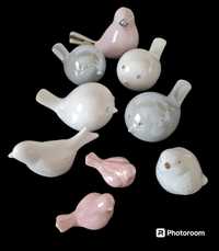 Home&You figurki ptak ptaszki ceramika 9 sztuk róż biel szarość