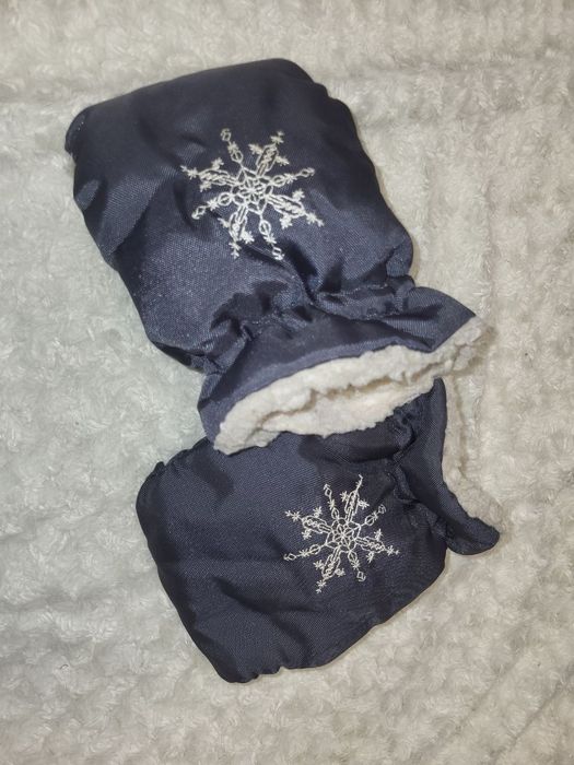 Муфти, рукавиці на коляску сірого кольору на овчині