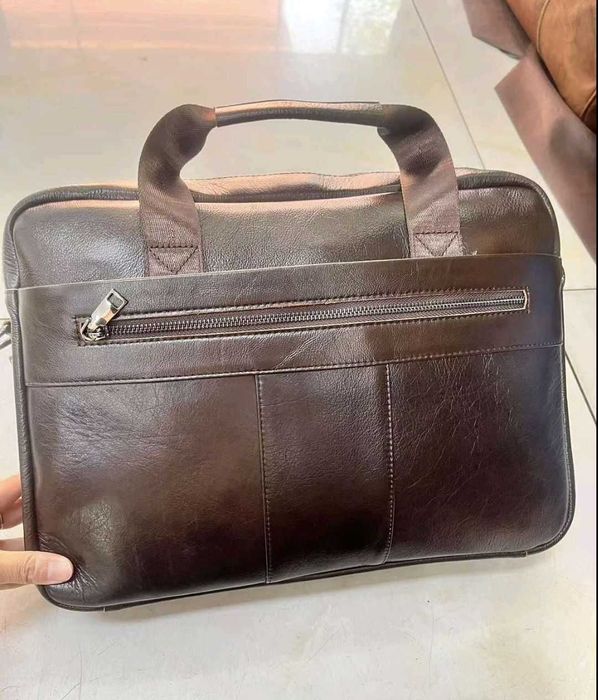 Сумка-портфель шкіряна чорна, коричнева для документів А4, ноутбука