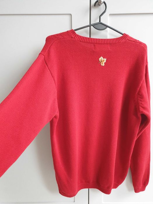 Czerwony sweter retro haftowany w liście Tulchan vintage L 40