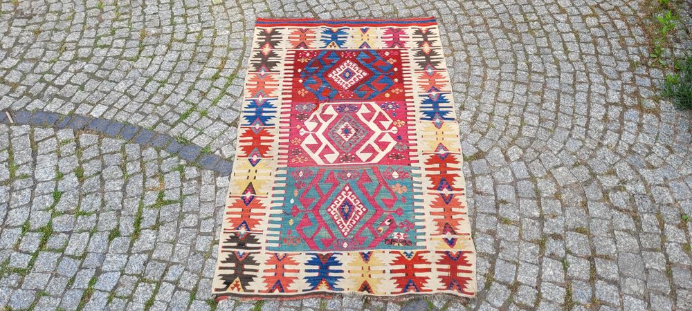 szczegółowy antyczny orientalny r.tkany dywan kilim turcja 85/140cm