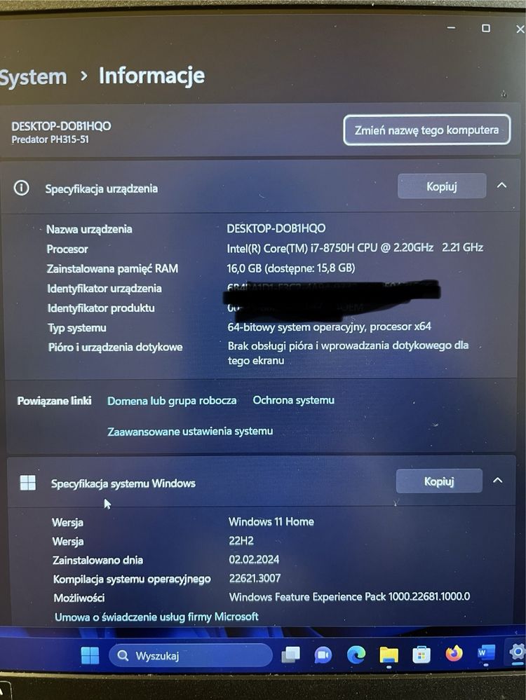 Acer Predator Helios 300 15,6 " Intel Core i7 16 GB / 128+500 Gb SSD