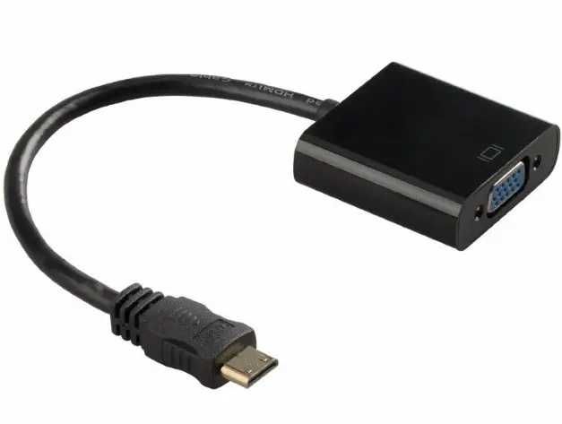 Перехідник  mini HDMI (тато) на VGA (мама) Black, 4K/2K