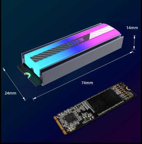 Radiator aluminiowy RGB do M.2 SSD NVMe / SATA | termopady