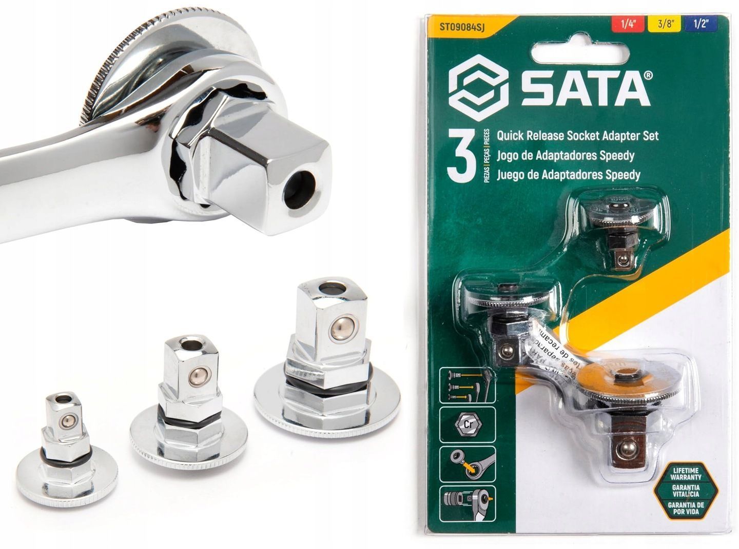 SATA KOMPLET ZESTAW ADAPTERÓW PRZEJŚCIÓWEK 1/4&quot;, 1/2&quot;, 3/8&quot; ST09084SJ