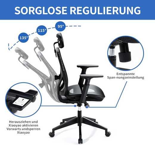 Ergonomiczne krzesło biurowe, z regulowanym zagłówkiem