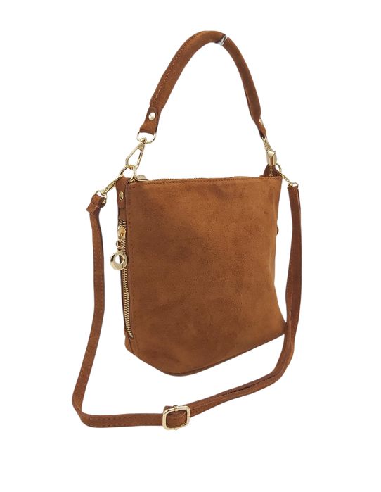 Torebka damska listonoszka skóra naturalna zamszowa karmelowy brąz