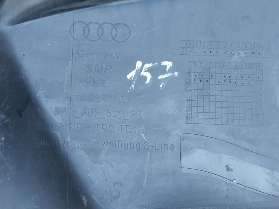 Audi A4 B9 19- S-Line SW накладка спойлер заднего бампера 8W0807521AB