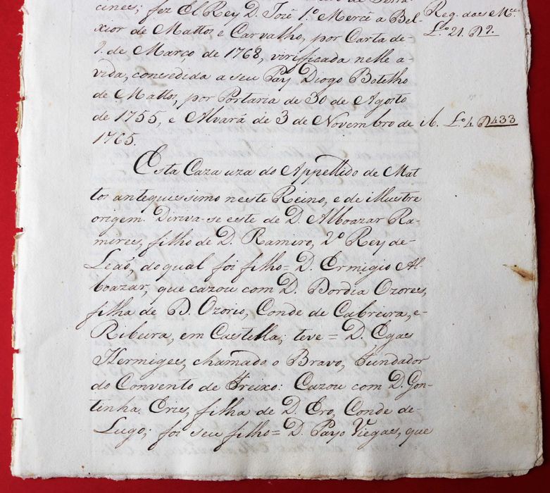 Comendadores de S. Pedro de Sarracenos Bragança 1768 apelido Matos