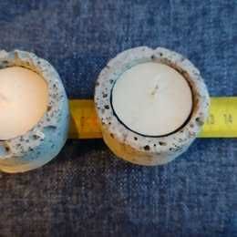 Conjunto de porta velas em pedra vulcânica, artesanato dos Açores
