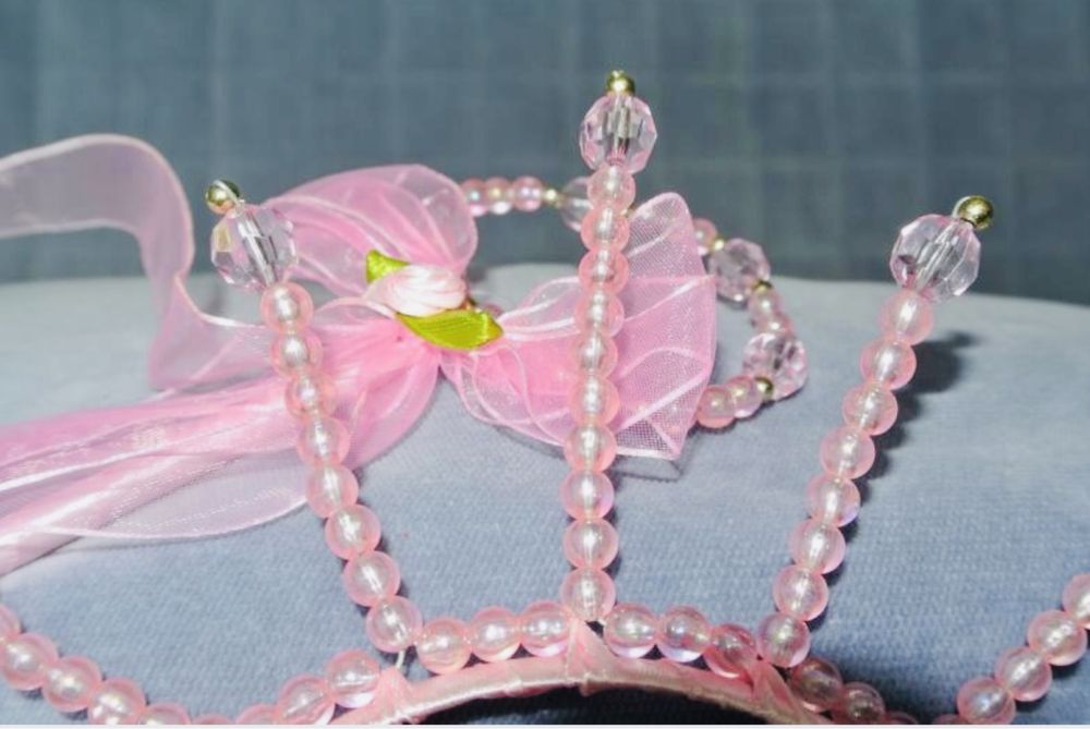Korona diadem z perełek i różdżka zestaw