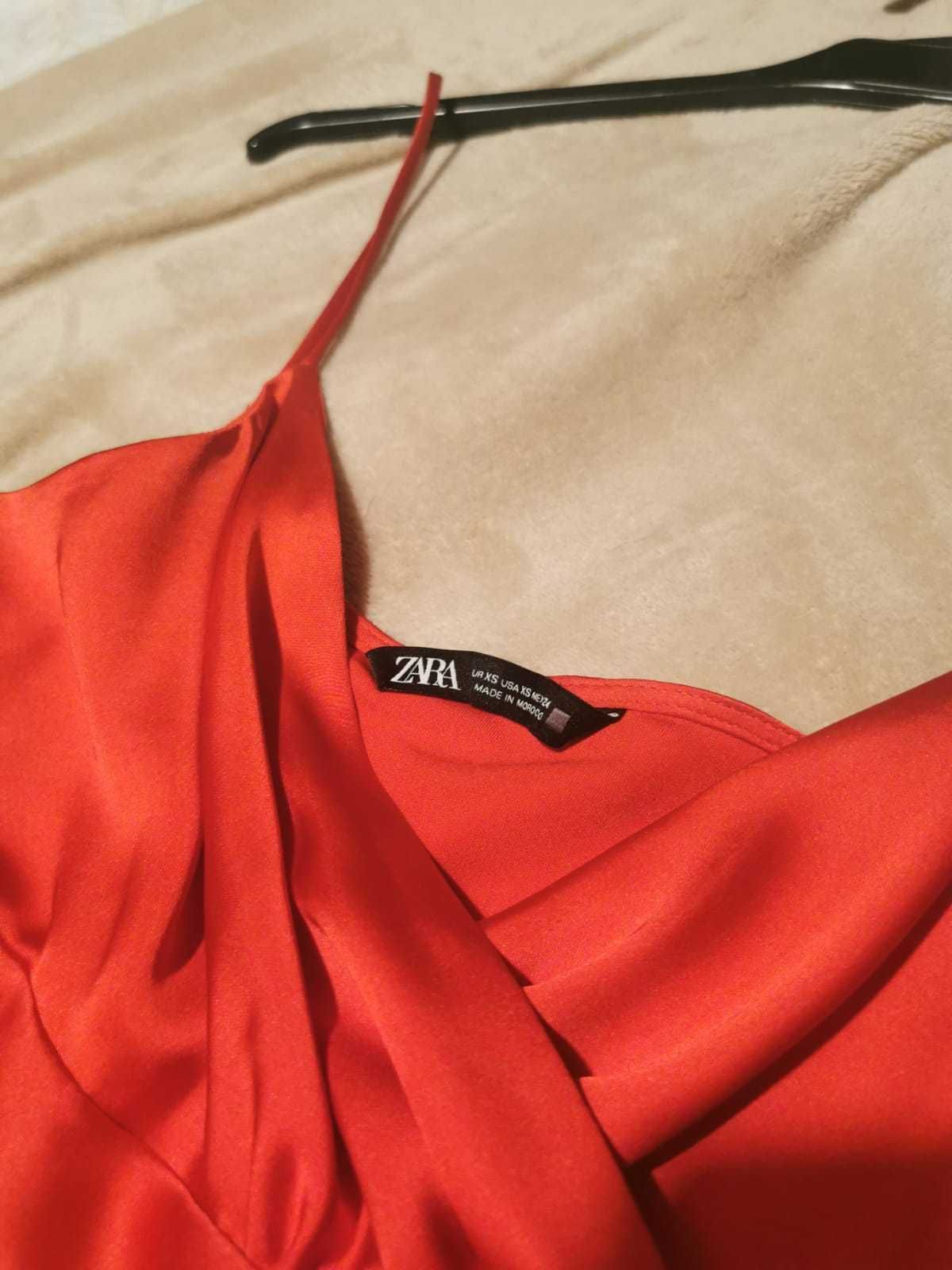 Vestido vermelho acetinado ZARA XS