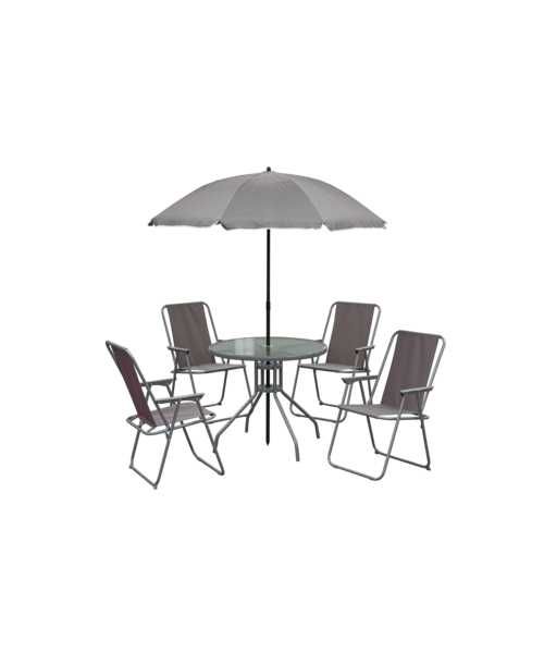 stół szklany z parasolem szary działka taras