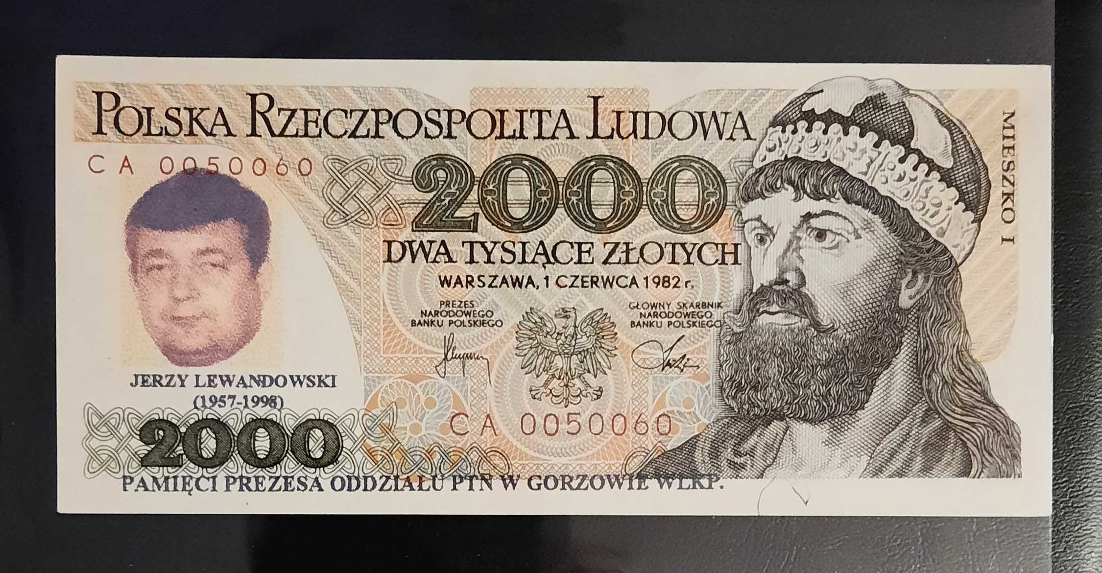 Banknot 2000 zł UNC ser. CA 1982r z nadrukiem okolicznościowym