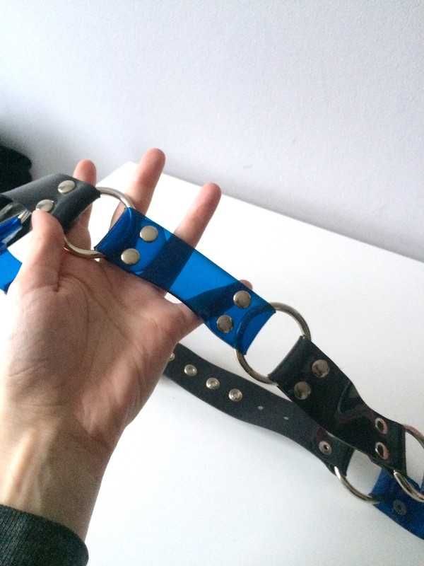 Pasek czarny niebieski goth gothic cyber cyberdog gotyk punk rock