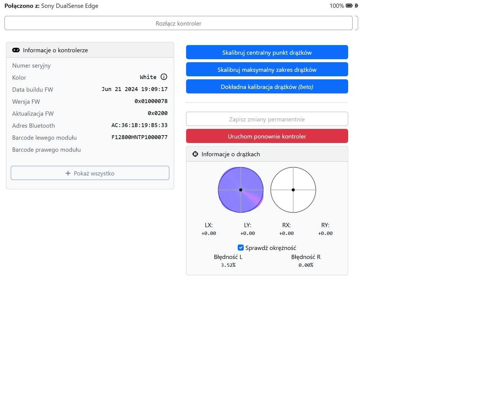Sony DualSense EDGE moduł anloga ZERO DRYFU 3.5% TMR