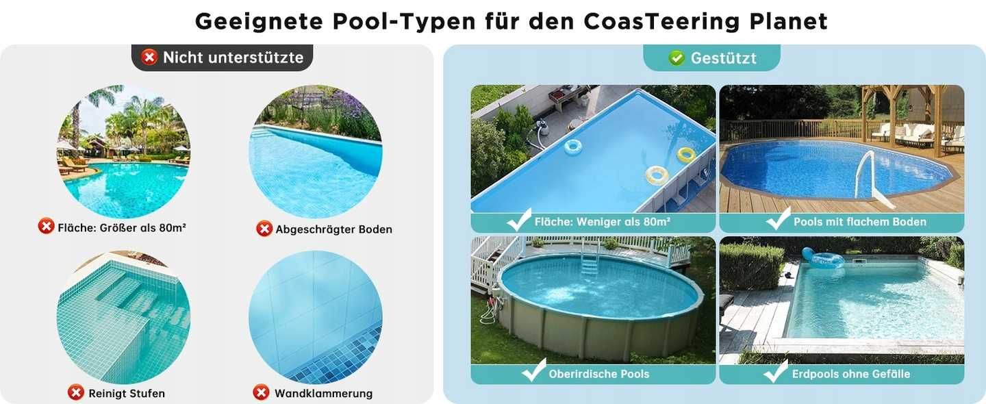 Bezprzewodowy odkurzacz basenowy jacuzzi Teering 100 minut pracy 80 m2