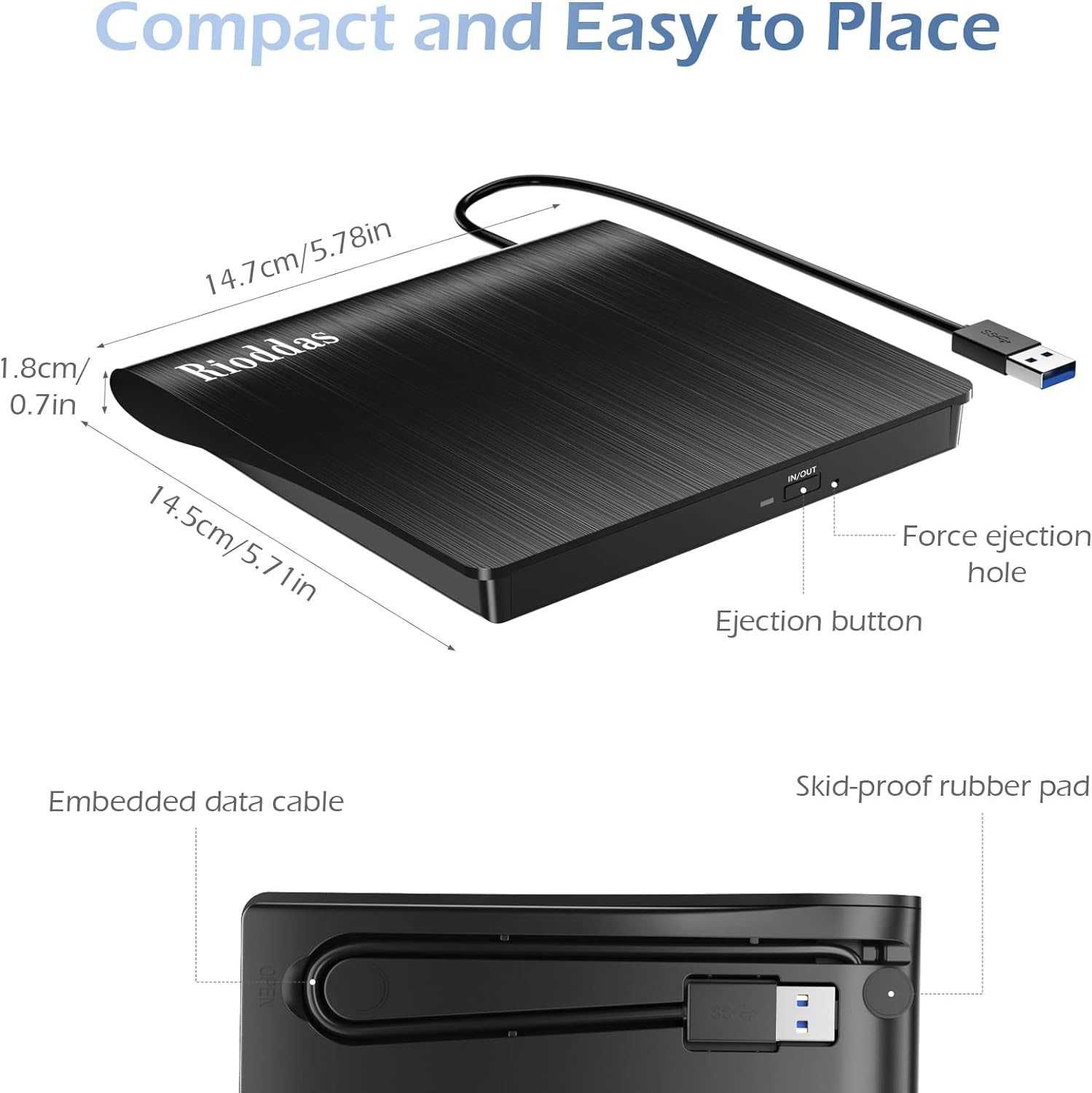 Rioddas Zewnętrzny napęd CD USB 3.0 przenośny CD DVD nr97