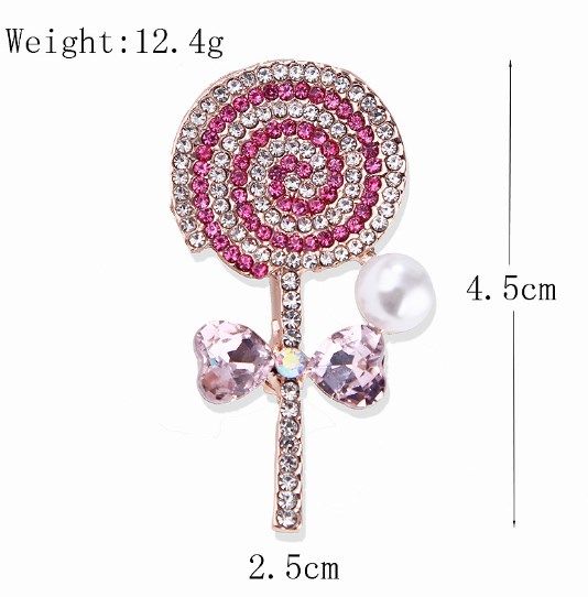 Stylowa Broszka Lizak Z Kryształkami I Perłą Różowy