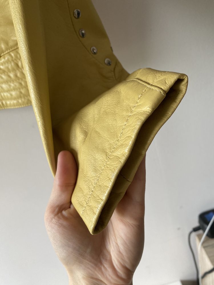 Skórzana kurtka żółta vintage dżety