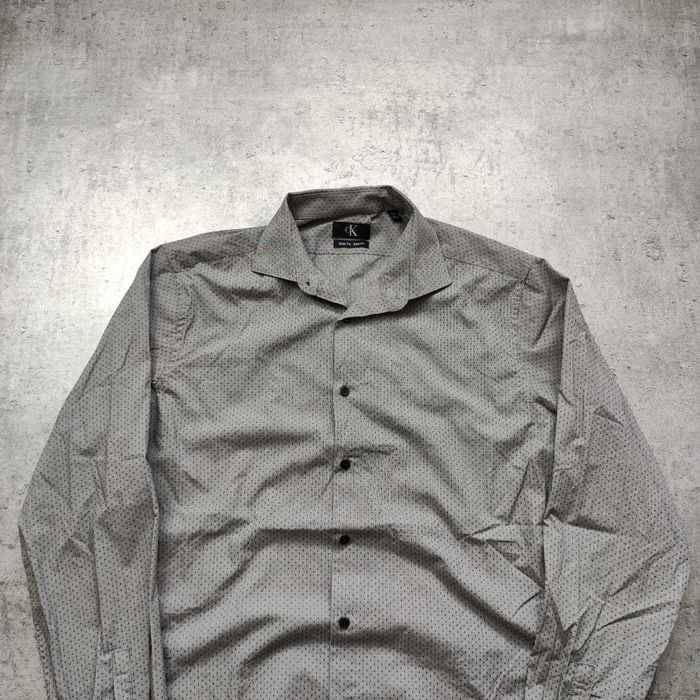 MĘSKA Elegancka Smart Casual Koszula Szara Calvin Klein Wzorek Klasyk