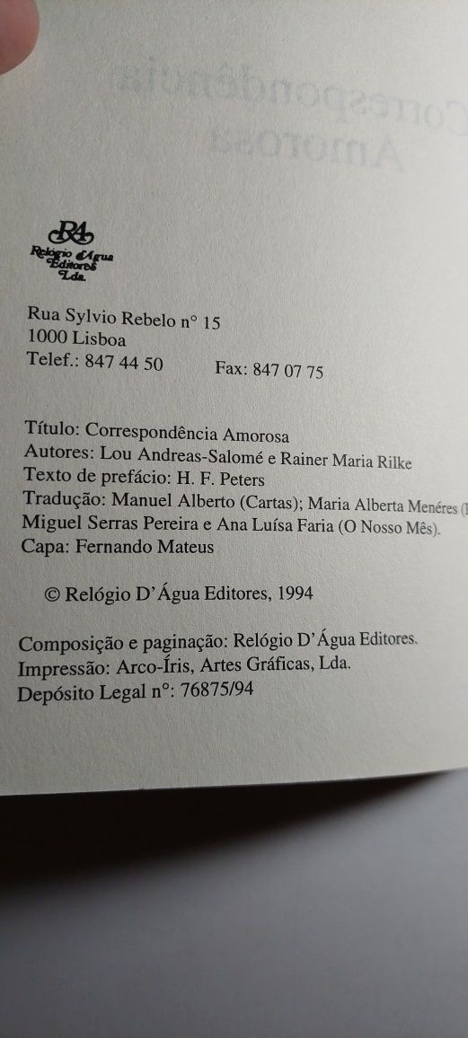 Correspondência Amorosa - Rainer Maria Rilke, Lou Andreas-Salomé