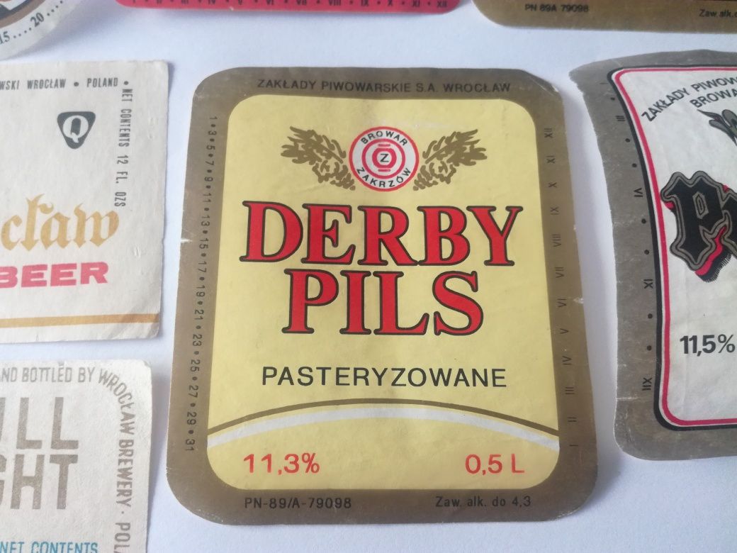 Stare etykiety piwne Browar Wrocław 1989 Zakrzów po piwie etykieta