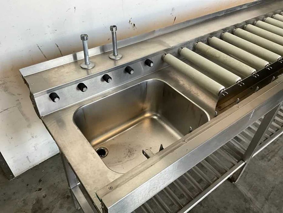 Zlew z przenośnikiem rolkowym 302x70x90 – stal nierdzewna, przemysłowy