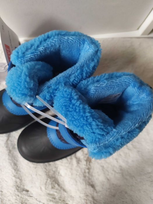 Śniegowce chłopięce buty zimowe 28 kozaki niebieskie rakieta kosmos