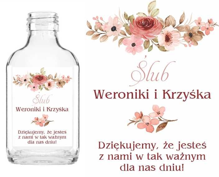 Butelki setki 20 sztuk WESELE ŚLUB podziękowanie na alkohol