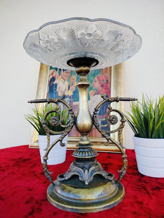 Unikatowa piekna duża mosiężna patera owocarka