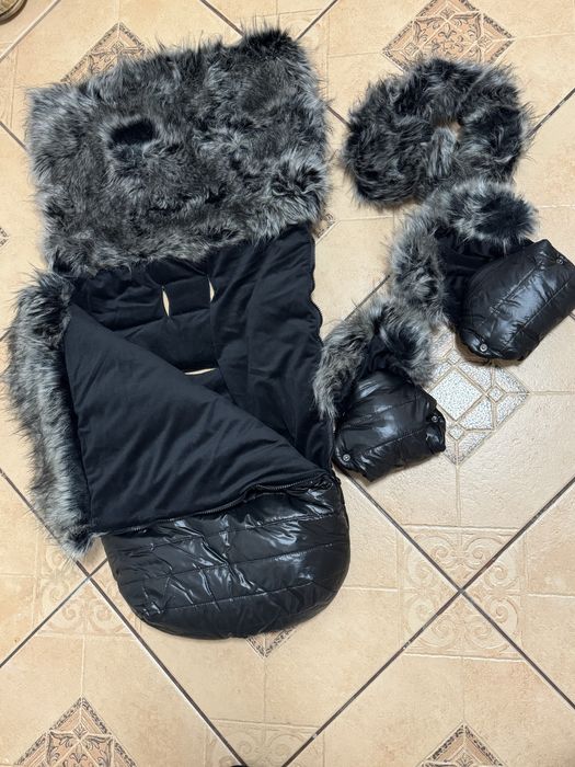 Komplet do wózka, śpiworek, mufki, kołnierz na budke