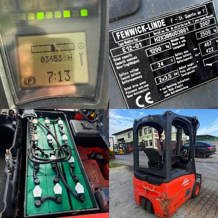 wózek widłowy elektryczny LINDE E12 TRIPLEX 4.6m przesuw 2007' 3650mtg