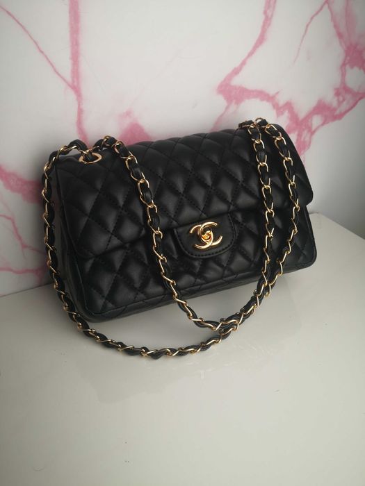 Torba torebka damska Chanel pikowana skórzana złote rączki premium