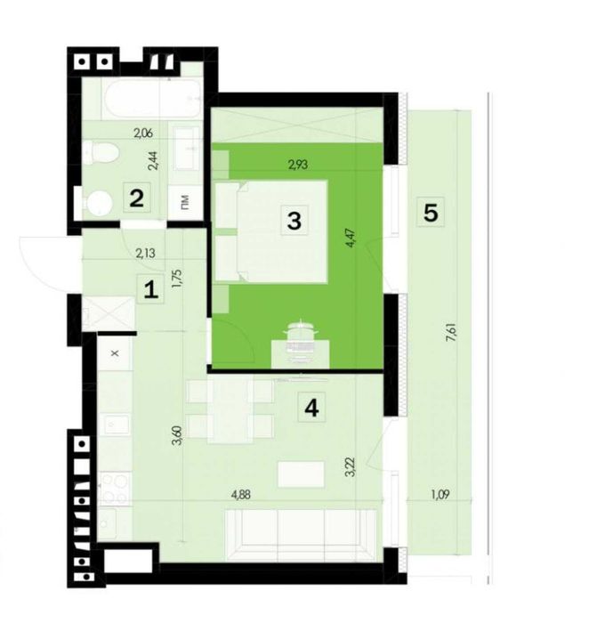 Продаж 1-но кім. квартири ЖК Зелена преміум класу з терасою