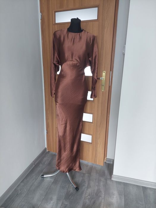 Maxi sukienka satynowa kimono na wesele imprezę okazjonalna asos M