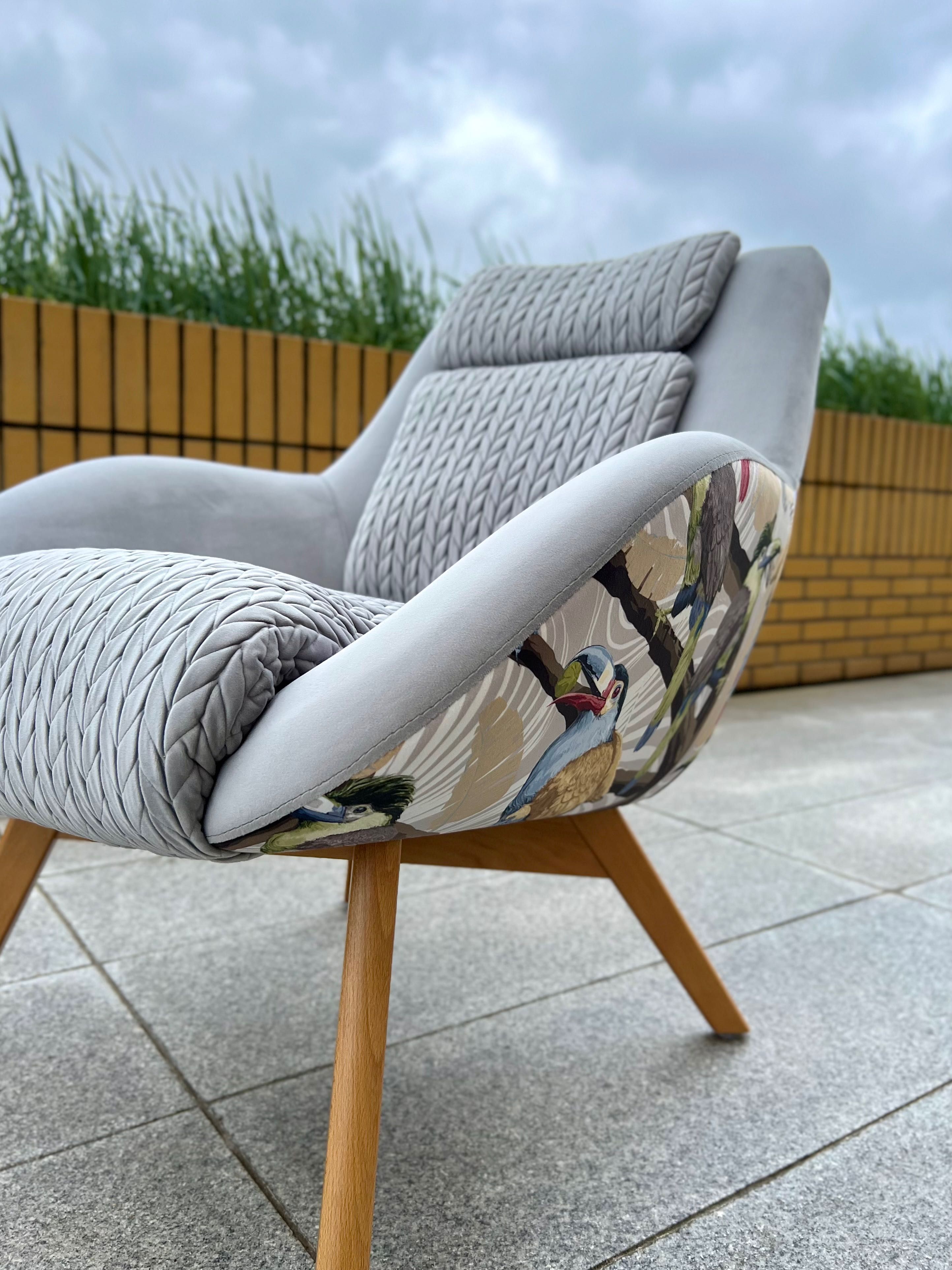 Fotel skandynawski z poduszkami, minimalistyczny, lata 50