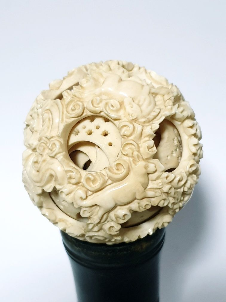 Magnífica antiga Bola da Felicidade asiática esculpida à mão