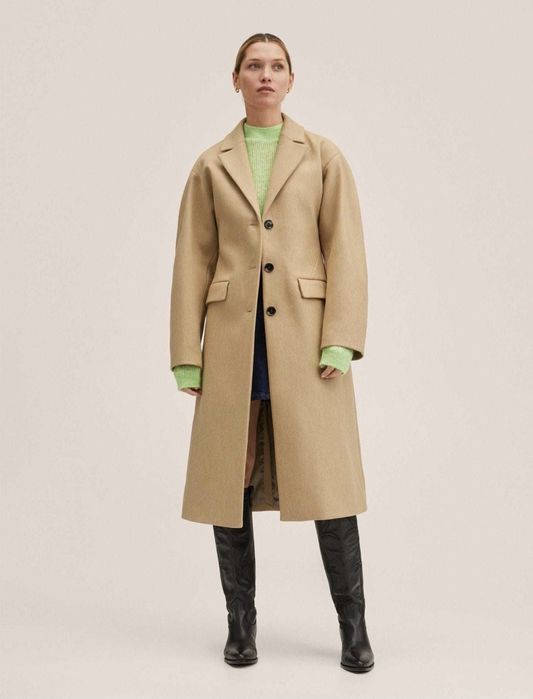 Paszcz wełniany Mango XL camel