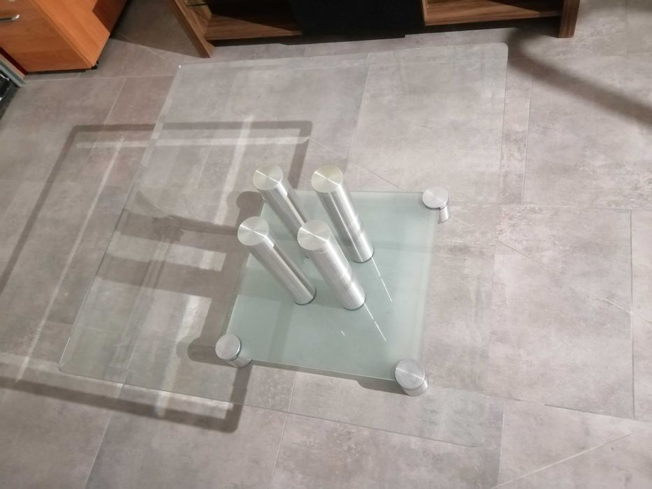 Stół szklany Ława szklana grube szkło stal nierdzewna Szafka RTV LU