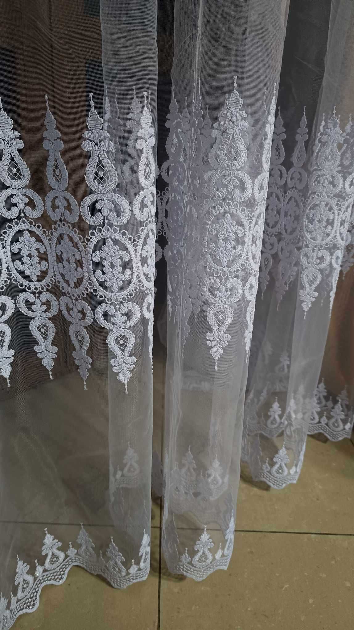 Firanka z metra GŁADKA+6 rz, haft,biała,turecka,wys 280 cm  OKAZJA