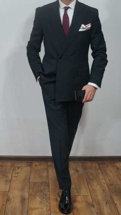 Garnitur Dwurzędowy Próchnik Wełna Rozmiar 48 Kolor Granatowy Głęboki