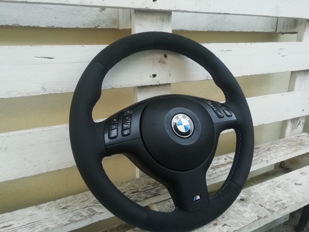 Volante bmw personalizado linhas M Alcântara pele perfurada carbono