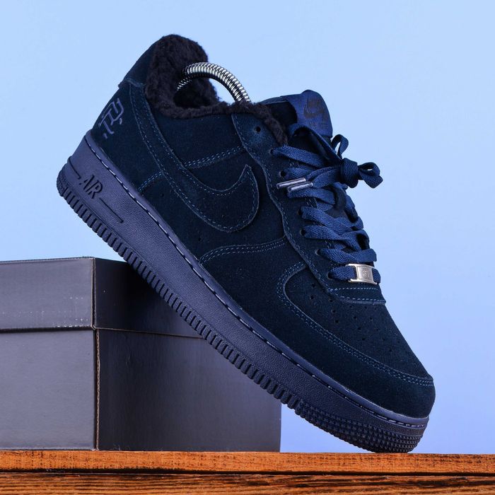 (2103) Зимові Кросівки Nike Air Force темно-сині на хутрі (41-46) найк