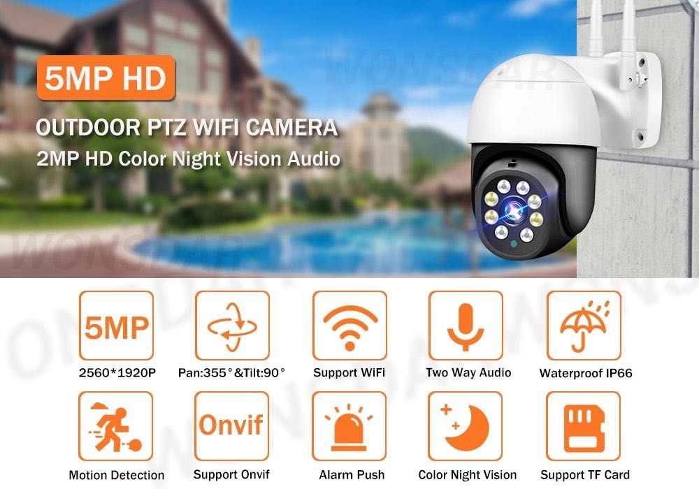 Câmera Vídeo Vigilância WIFI 5MP • Rotativa Exterior • Auto Tracking