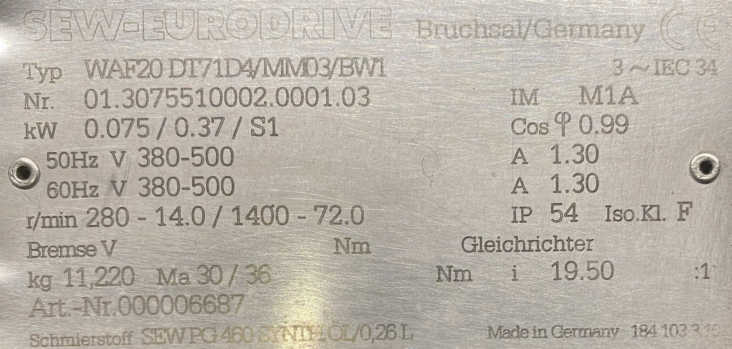 motoreduktor / przekładnia 0,075-0,37kW 14-280obr. 3fazowy SEW