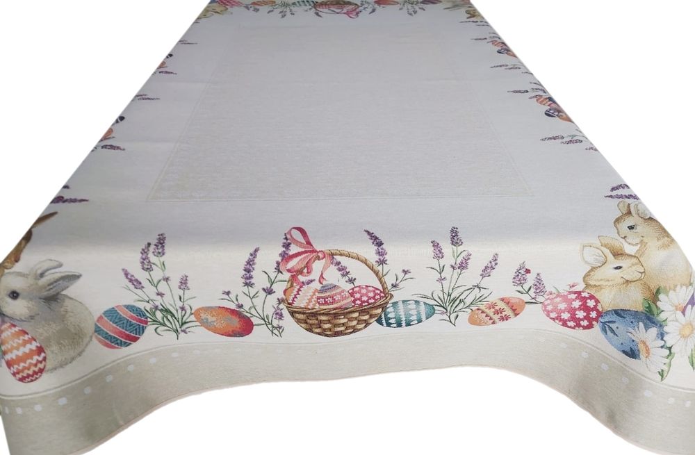 Obrus gobelinowy Wielkanocny 140x180 cm na duży stół V54 zajączki